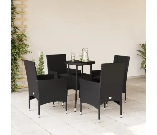 5-Osaline Aiamööbli Komplekt Patjadega, Must, Polürotang/Klaas