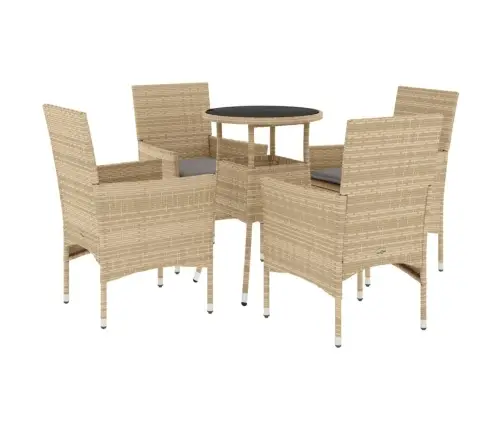 5-Osaline Aiamööbli Komplekt Patjadega, Beež, Polürotang/Klaas