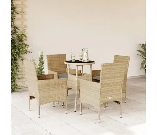 5-Osaline Aiamööbli Komplekt Patjadega, Beež, Polürotang/Klaas