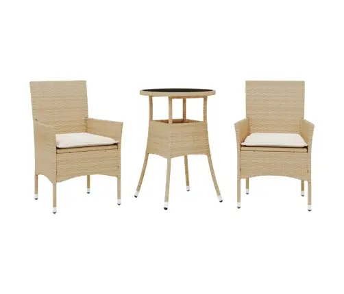 3-Osaline Aiamööbli Komplekt Patjadega, Beež, Polürotang/Klaas