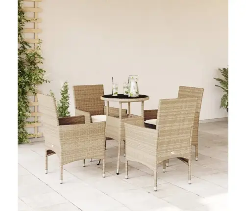 5-Osaline Aiamööbli Komplekt Patjadega, Beež, Polürotang/Klaas