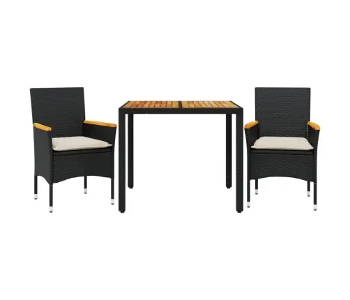3-Osaline Aiamööbli Komplekt Patjadega Must, Pe-Rotang/Akaatsia