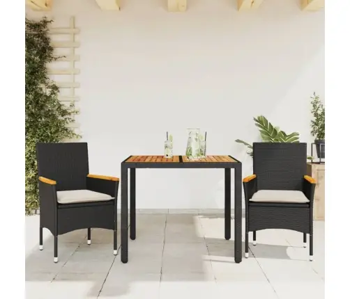 3-Osaline Aiamööbli Komplekt Patjadega Must, Pe-Rotang/Akaatsia