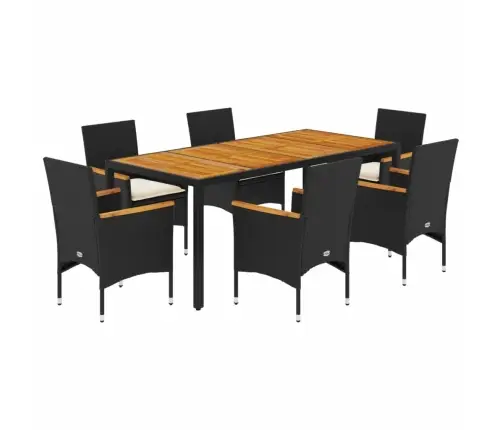 7-Osaline Aiamööblikomplekt Patjadega, Must, Pe-Rotang/Akaatsia