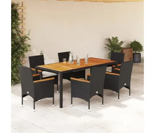7-Osaline Aiamööblikomplekt Patjadega, Must, Pe-Rotang/Akaatsia