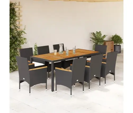 9-Daļīgs Dārza Mēbeļu Komplekts, Matrači, Melna Pe Rotangpalma Vidaxl