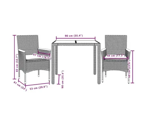3-Osaline Aiamööblikomplekt Patjadega, Hall, Pe-Rotang/Akaatsia