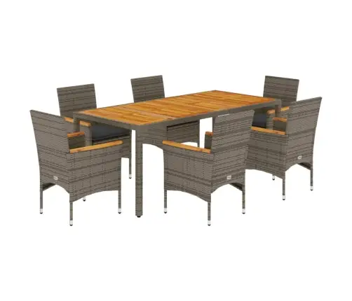 7-Daļīgs Dārza Mēbeļu Komplekts, Matrači, Pelēka Pe Rotangpalma Vidaxl