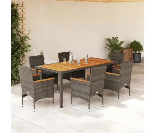 7-Daļīgs Dārza Mēbeļu Komplekts, Matrači, Pelēka Pe Rotangpalma Vidaxl