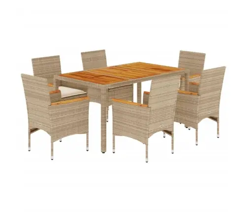 7-Daļīgs Dārza Mēbeļu Komplekts, Matrači, Bēša Pe Rotangpalma Vidaxl