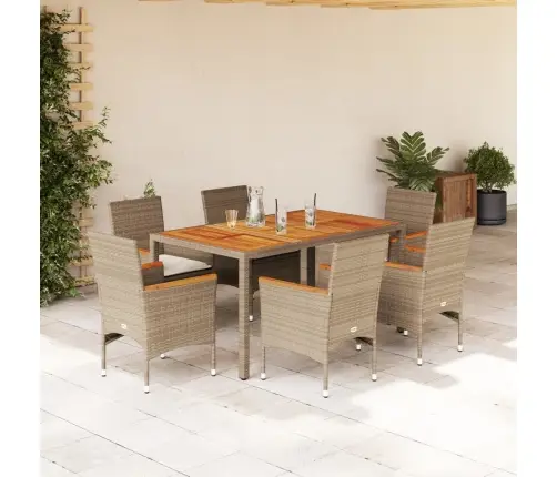 7-Daļīgs Dārza Mēbeļu Komplekts, Matrači, Bēša Pe Rotangpalma Vidaxl