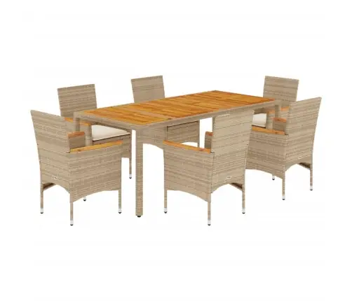 7-Osaline Aiamööblikomplekt Patjadega, Beež, Pe-Rotang/Akaatsia