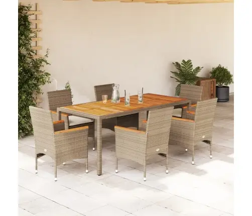 7-Osaline Aiamööblikomplekt Patjadega, Beež, Pe-Rotang/Akaatsia