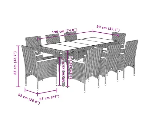 9-Daļīgs Dārza Mēbeļu Komplekts, Matrači, Bēša Pe Rotangpalma Vidaxl
