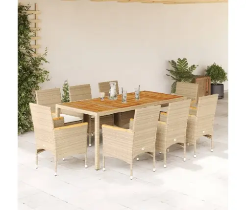 9-Daļīgs Dārza Mēbeļu Komplekts, Matrači, Bēša Pe Rotangpalma Vidaxl