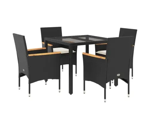5-Osaline Aiamööbli Komplekt Patjadega, Must, Polürotang/Klaas