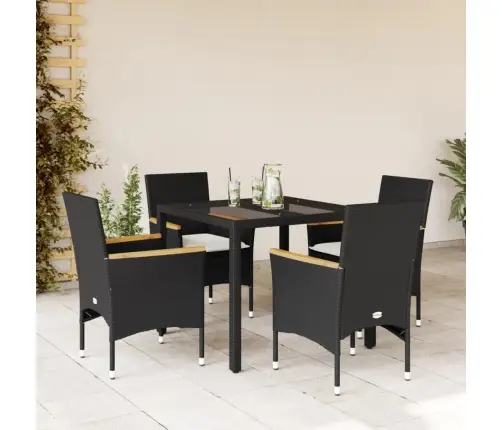 5-Osaline Aiamööbli Komplekt Patjadega, Must, Polürotang/Klaas