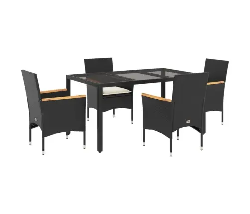5-Osaline Aiamööbli Komplekt Patjadega, Must, Polürotang/Klaas