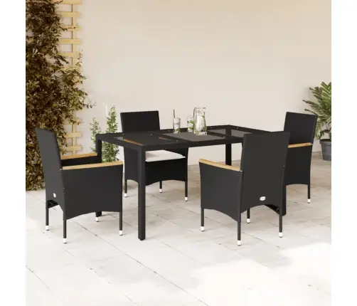 5-Osaline Aiamööbli Komplekt Patjadega, Must, Polürotang/Klaas