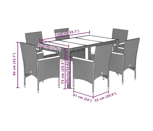7-Daļīgs Dārza Mēbeļu Komplekts, Matrači, Melna Pe Rotangpalma Vidaxl