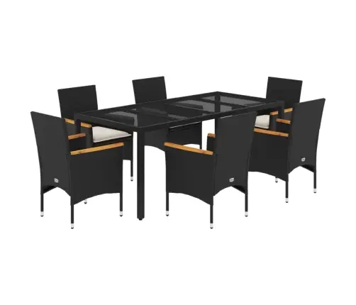 7-Osaline Aiamööblikomplekt Patjadega, Must, Polürotang/Klaas