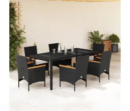 7-Osaline Aiamööblikomplekt Patjadega, Must, Polürotang/Klaas