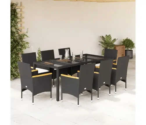 9-Daļīgs Dārza Mēbeļu Komplekts, Matrači, Melna Pe Rotangpalma Vidaxl