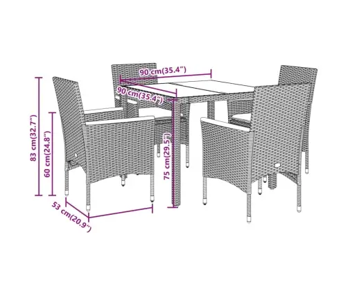 Sodo Komplektas, 5 Dalių, Pilkas, Poliratanas Ir Stiklas