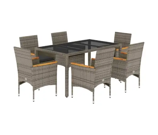 7-Daļīgs Dārza Mēbeļu Komplekts, Matrači, Pelēka Pe Rotangpalma Vidaxl