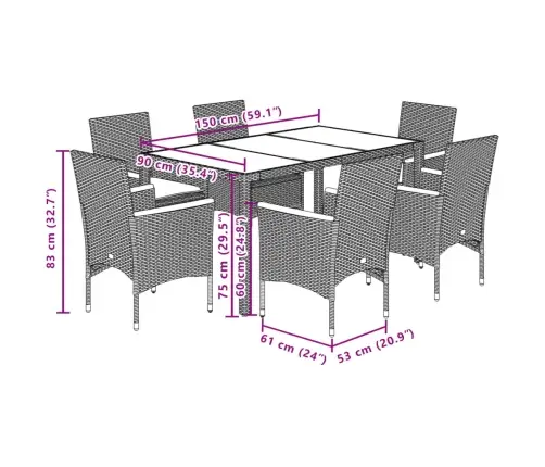 7-Daļīgs Dārza Mēbeļu Komplekts, Matrači, Pelēka Pe Rotangpalma Vidaxl