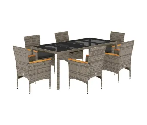 Sodo Komplektas, 7 Dalių, Pilkas, Poliratanas Ir Stiklas