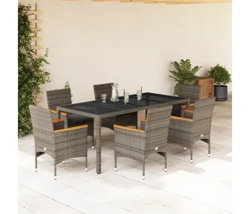 Sodo Komplektas, 7 Dalių, Pilkas, Poliratanas Ir Stiklas