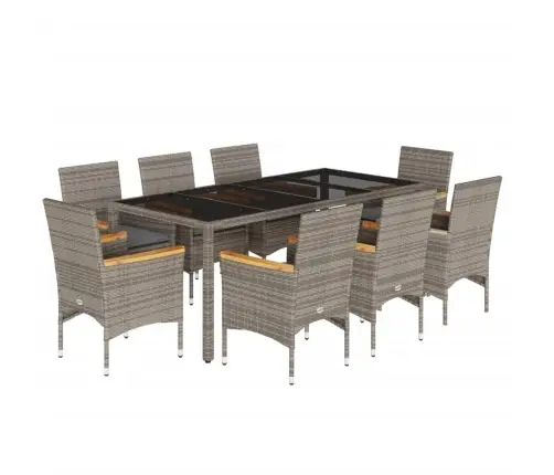 9-Daļīgs Dārza Mēbeļu Komplekts, Matrači, Pelēka Pe Rotangpalma Vidaxl