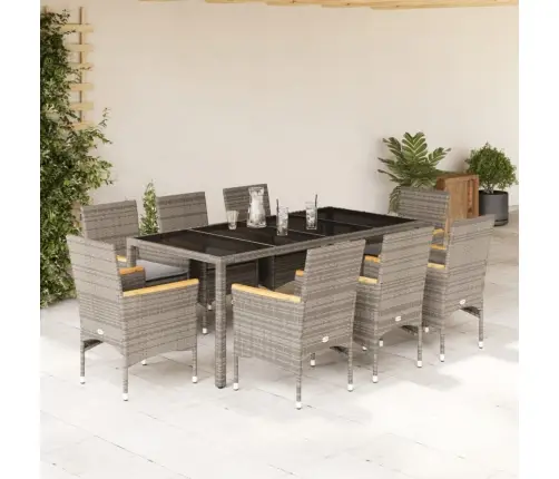 9-Daļīgs Dārza Mēbeļu Komplekts, Matrači, Pelēka Pe Rotangpalma Vidaxl