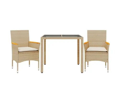 3-Osaline Aiamööbli Komplekt Patjadega, Beež, Polürotang/Klaas