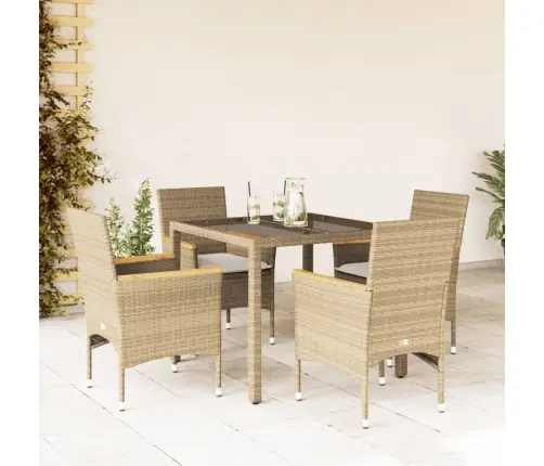 5-Daļīgs Dārza Mēbeļu Komplekts, Matrači, Bēša Pe Rotangpalma Vidaxl