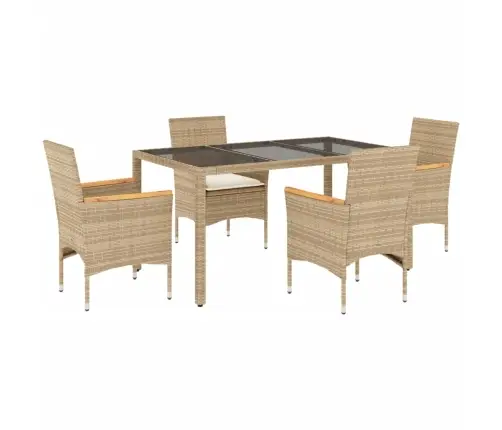 5-Osaline Aiamööbli Komplekt Patjadega, Beež, Polürotang/Klaas