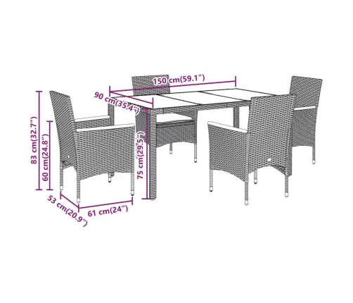5-Osaline Aiamööbli Komplekt Patjadega, Beež, Polürotang/Klaas