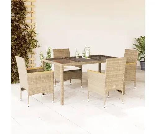 5-Osaline Aiamööbli Komplekt Patjadega, Beež, Polürotang/Klaas