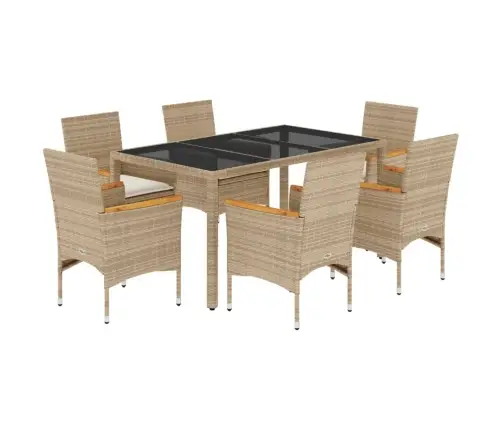 7-Daļīgs Dārza Mēbeļu Komplekts, Matrači, Bēša Pe Rotangpalma Vidaxl