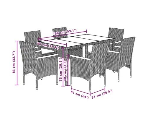 7-Daļīgs Dārza Mēbeļu Komplekts, Matrači, Bēša Pe Rotangpalma Vidaxl
