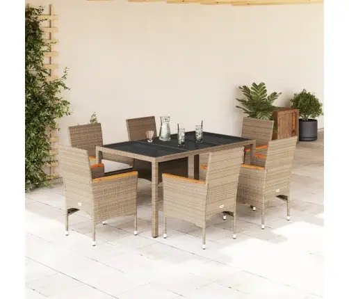 7-Daļīgs Dārza Mēbeļu Komplekts, Matrači, Bēša Pe Rotangpalma Vidaxl