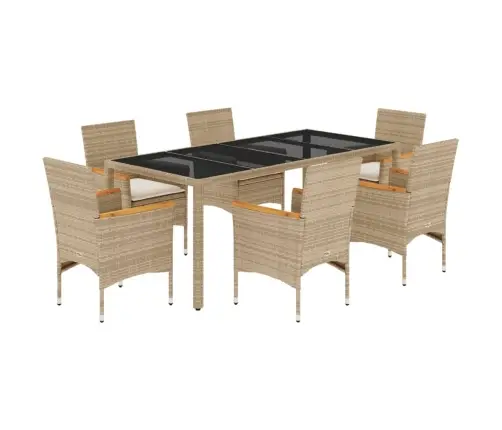 7-Osaline Aiamööbli Komplekt Patjadega, Beež, Polürotang/Klaas