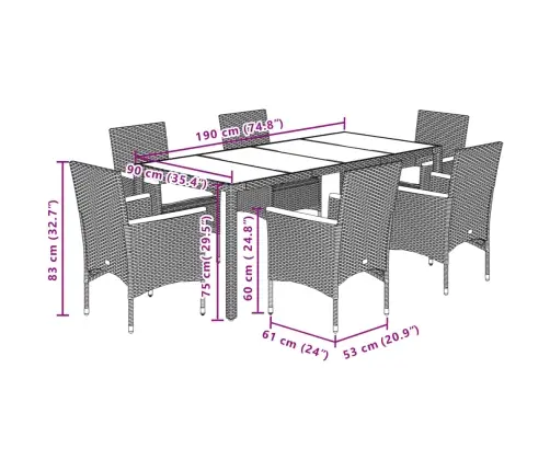 7-Osaline Aiamööbli Komplekt Patjadega, Beež, Polürotang/Klaas