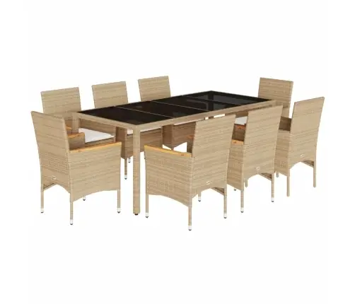 9-Daļīgs Dārza Mēbeļu Komplekts, Matrači, Bēša Pe Rotangpalma Vidaxl