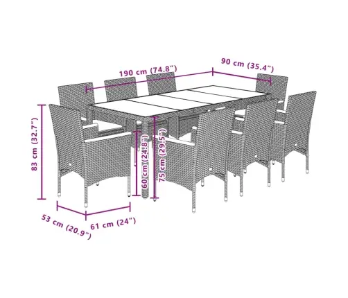 9-Daļīgs Dārza Mēbeļu Komplekts, Matrači, Bēša Pe Rotangpalma Vidaxl