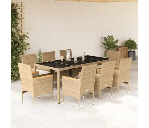 9-Daļīgs Dārza Mēbeļu Komplekts, Matrači, Bēša Pe Rotangpalma Vidaxl