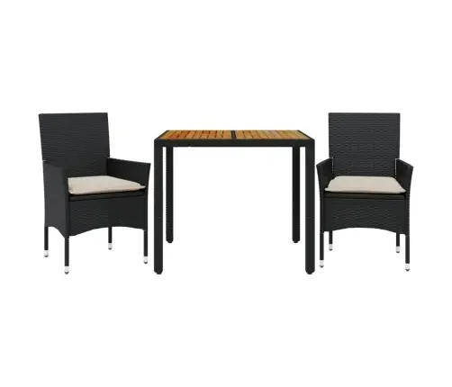 3-Osaline Aiamööbli Komplekt Patjadega Must, Pe-Rotang/Akaatsia