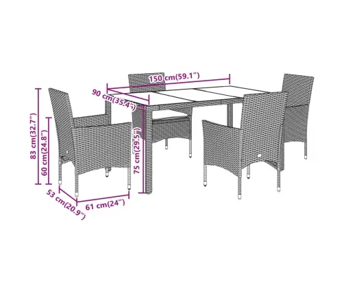 5-Daļīgs Dārza Mēbeļu Komplekts, Matrači, Melna Pe Rotangpalma Vidaxl