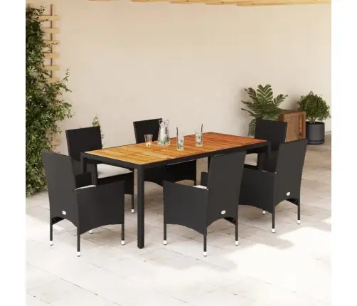 7-Daļīgs Dārza Mēbeļu Komplekts, Matrači, Melna Pe Rotangpalma Vidaxl